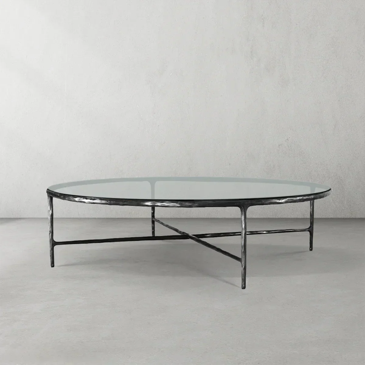 Hand-Forged Metal Glass Round Coffee Table 36" 55"