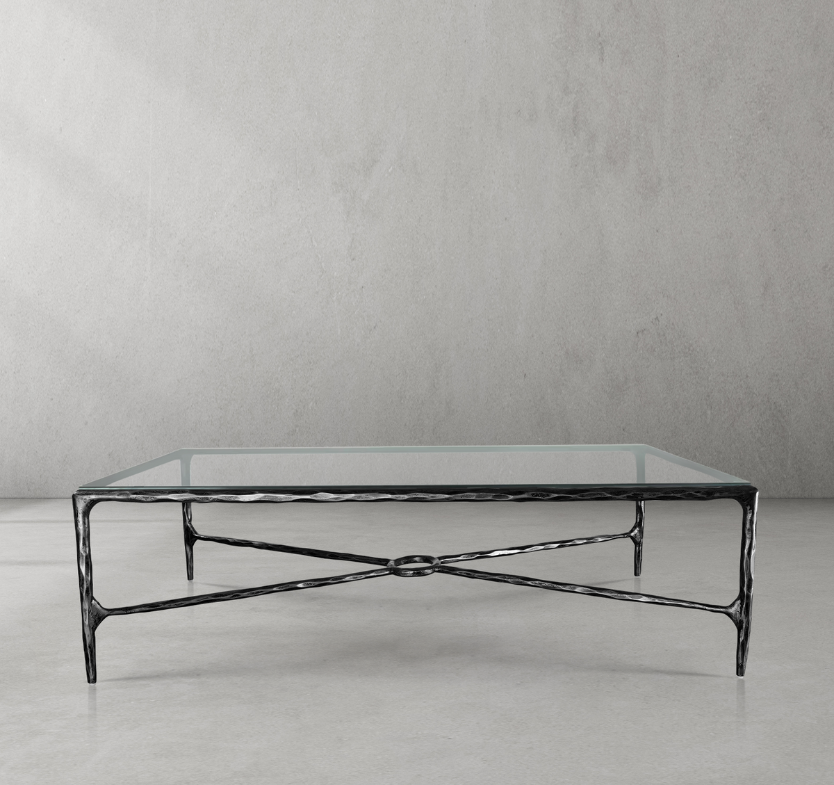 Thaddeus Forged Iron Rectangle Glass Coffee Table - Lamp Modern