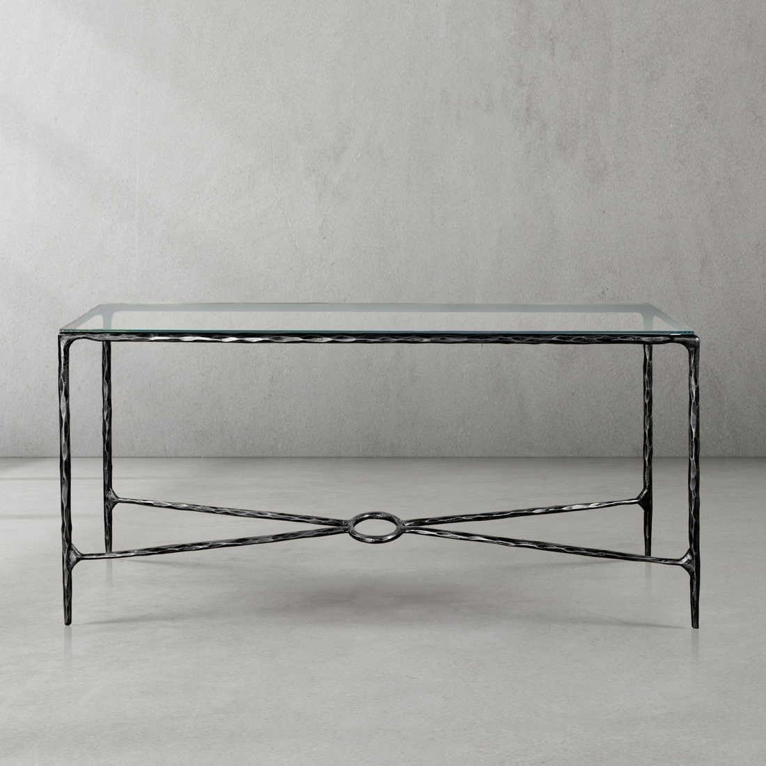 Thaddeus Forged Iron Rectangle Glass Console Table 60" 72" - Lamp Modern
