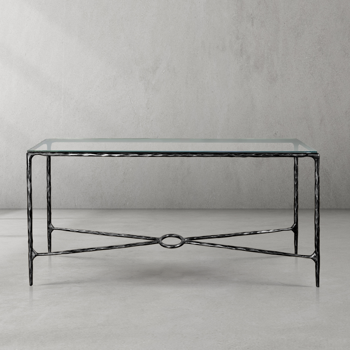 Thaddeus Forged Iron Rectangle Glass Console Table 60" 72" - Lamp Modern