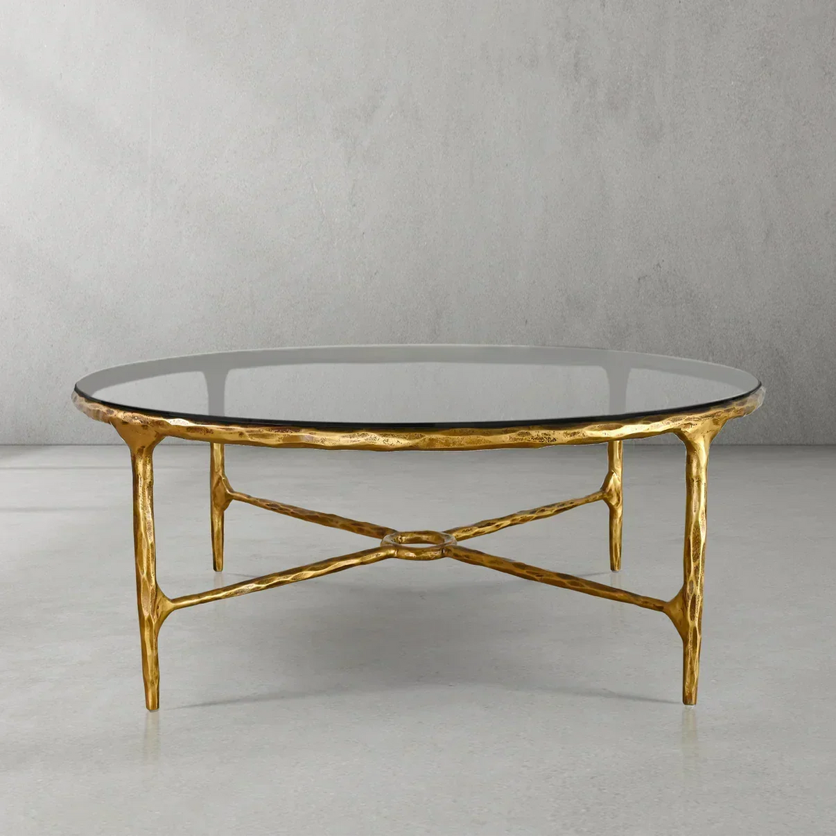 Hand-Forged Metal Glass Round Coffee Table 36" 55"