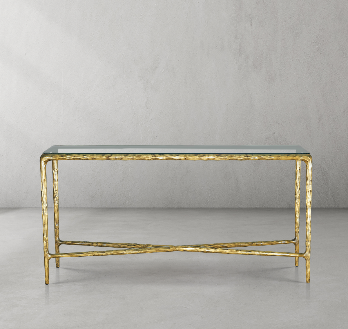 Thaddeus Forged Iron Rectangle Glass Console Table 60" 72" - Lamp Modern