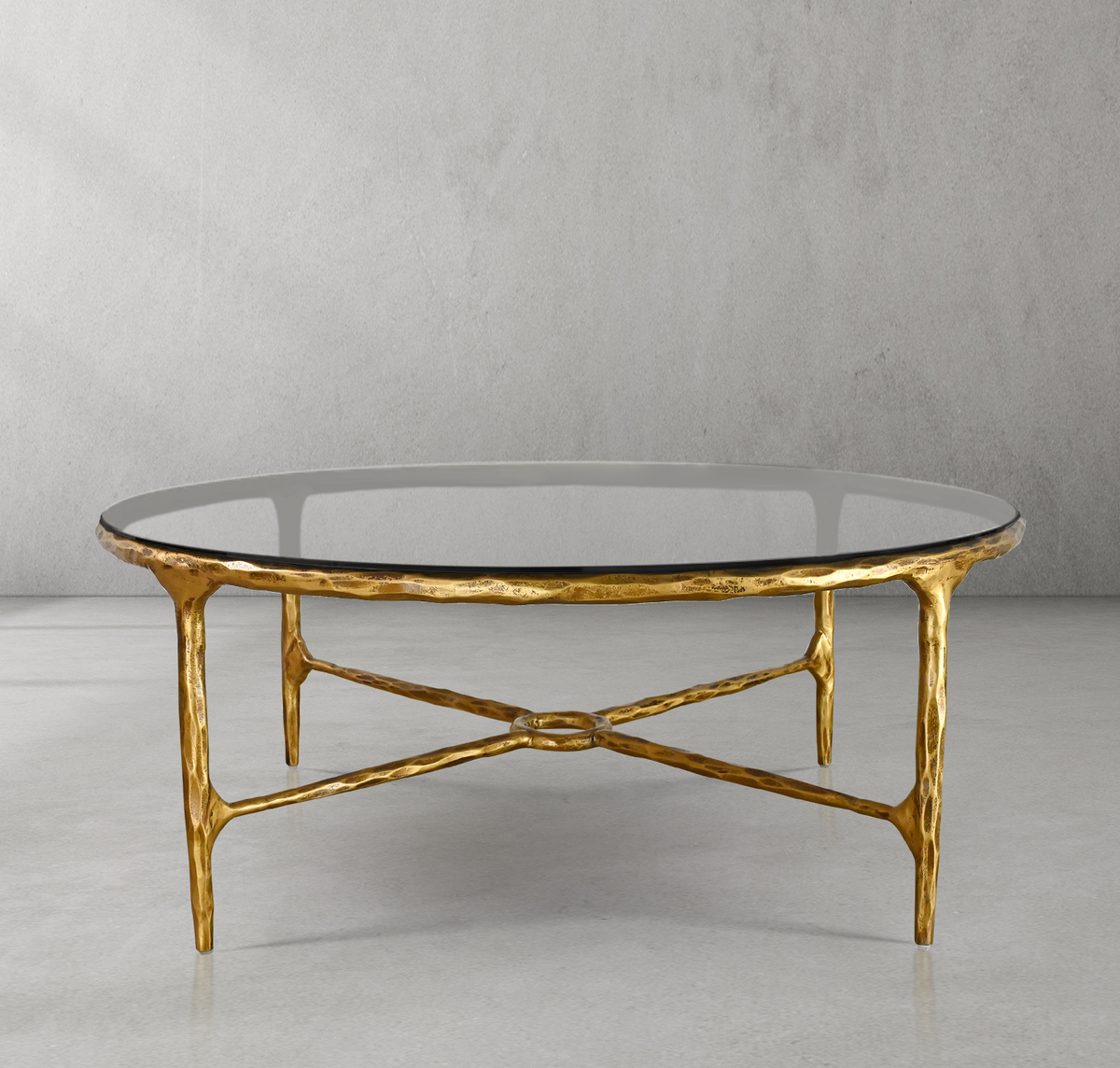 Thaddeus Forged Iron Glass Round Coffee Table 36" 55" - Lamp Modern
