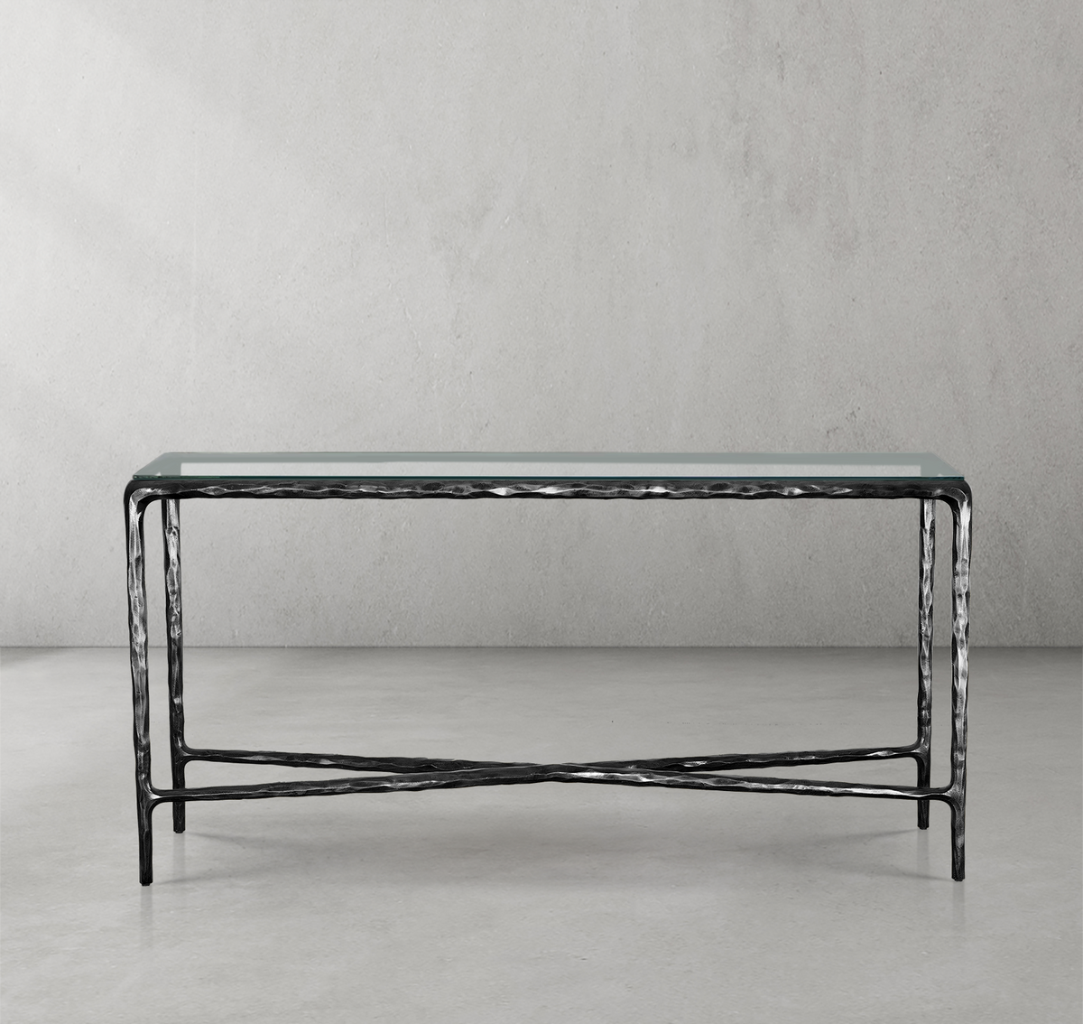 Thaddeus Forged Iron Rectangle Glass Console Table 60" 72" - Lamp Modern